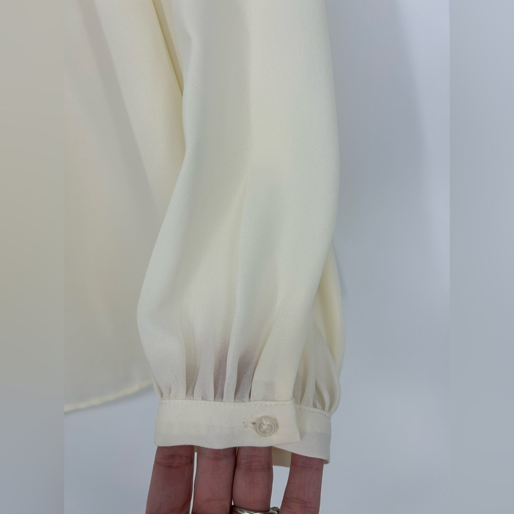 "NWT" Talbots Ivory Smocked Sheer Long Sleeve Blouse- Women's Small - Picture 8 of 10